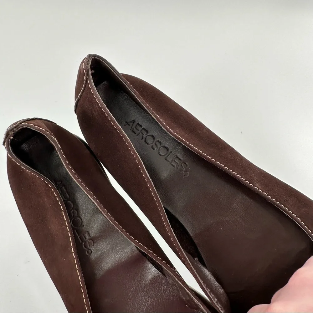 Aerosoles womens flats size 7.5 chocolate brown suede buckle old money loafers